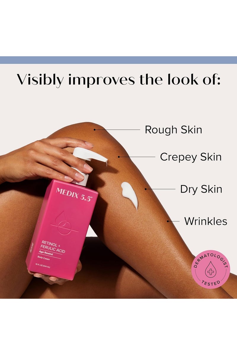 Medix 5.5 Retinol + Ferulic Acid Age Rewind Body Cream | Crepey Skincare Treatment | Retinol Firming Moisturizer | Anti Aging Firming Cream For Women Targets Look Of Crepe Skin, Wrinkles, & Sagging Skin, 15 Fl Oz - Image 2