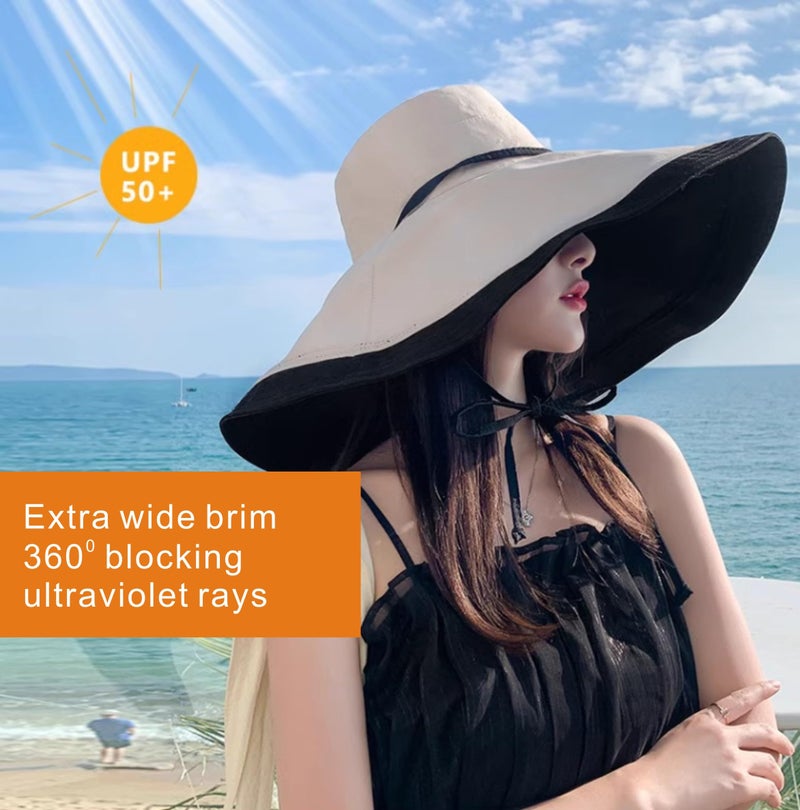 kilsel Packable Large Brim Sun Hat for Women - 6.7" Wide-Brim UV-Protection Women's-Sun-Beach-Hats with Strap Black - Image 4