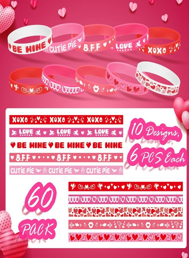 Yilloog 60 Pcs Valentine's Day Wristband Valentine Heart Silicone Bracelets Rubber Bulk Valentines Day Accessories for Kids School Classroom Exchange Gifts Wedding Party Favors Decoration - Image 3