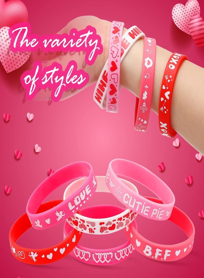 Yilloog 60 Pcs Valentine's Day Wristband Valentine Heart Silicone Bracelets Rubber Bulk Valentines Day Accessories for Kids School Classroom Exchange Gifts Wedding Party Favors Decoration - Image 2