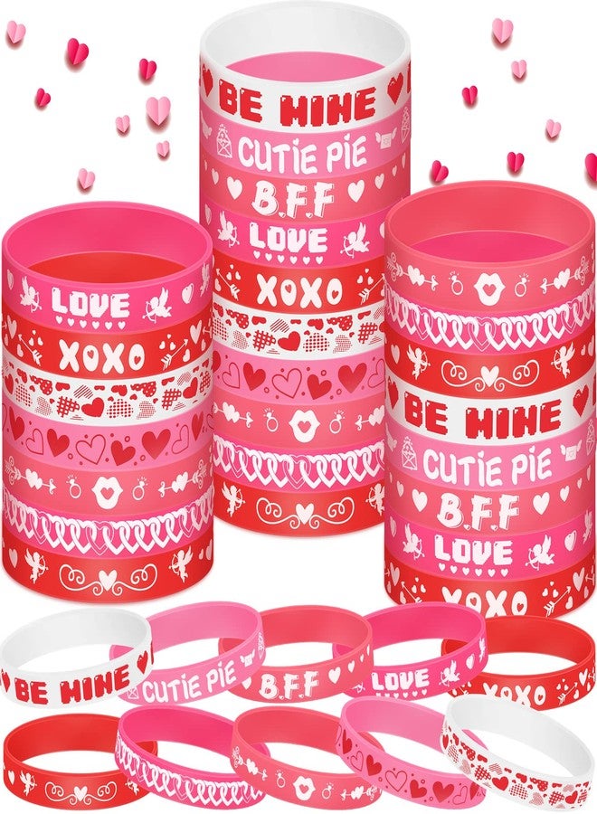 Yilloog 60 Pcs Valentine's Day Wristband Valentine Heart Silicone Bracelets Rubber Bulk Valentines Day Accessories for Kids School Classroom Exchange Gifts Wedding Party Favors Decoration - Image 1