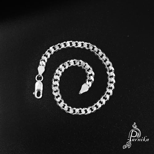Parnika (Formerly MJ 925 Stylish Gents Bracelet in Pure 92.5 Sterling Silver for Boys/Men | With Certificate of Authenticity | Silver Rakhi Bracelet for Brother | (Curb) - Image 4