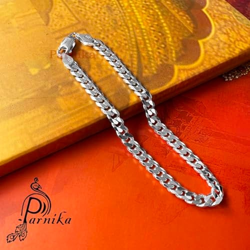 Parnika (Formerly MJ 925 Stylish Gents Bracelet in Pure 92.5 Sterling Silver for Boys/Men | With Certificate of Authenticity | Silver Rakhi Bracelet for Brother | (Curb) - Image 2