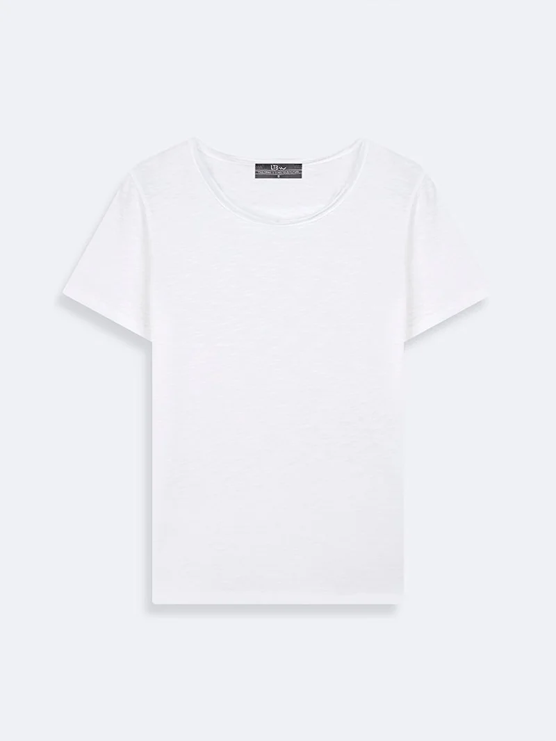 Women's Basic Short Sleeve U-Neck Regular White T-shirt