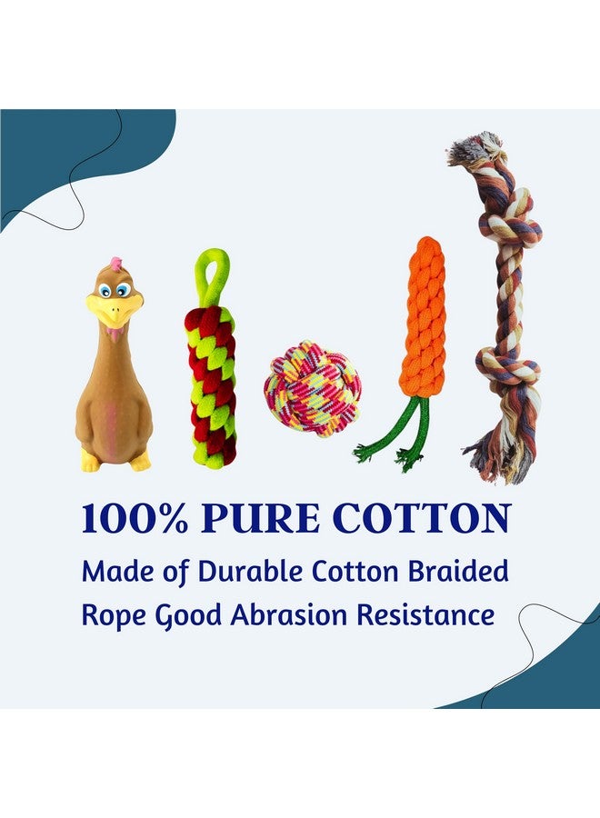 5 In 1 Squeaky And Chew Rope Dog Toy Combo - (2Knot Rope + Cotton Ball + Carrot + Corn Stick + Brown Duck) | Chewing, Playing, And Teething Toy For Small Dogs And Puppies - Image 4