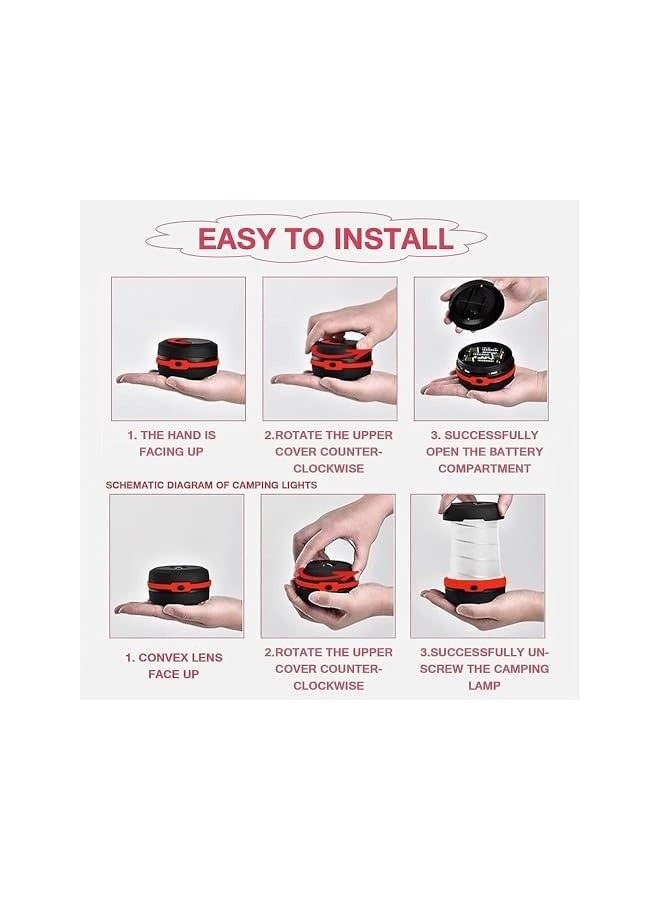 إيروريكس (عبوة من قطعتين) فانوس تخييم LED قابل للطي يعمل بالبطارية (3 بطاريات AA) مصباح تخييم محمول وملحقات تخييم لانقطاع التيار الكهربائي في حالات الطوارئ والمشي لمسافات طويلة وخيمة التخييم في الهواء الطلق - Image 5