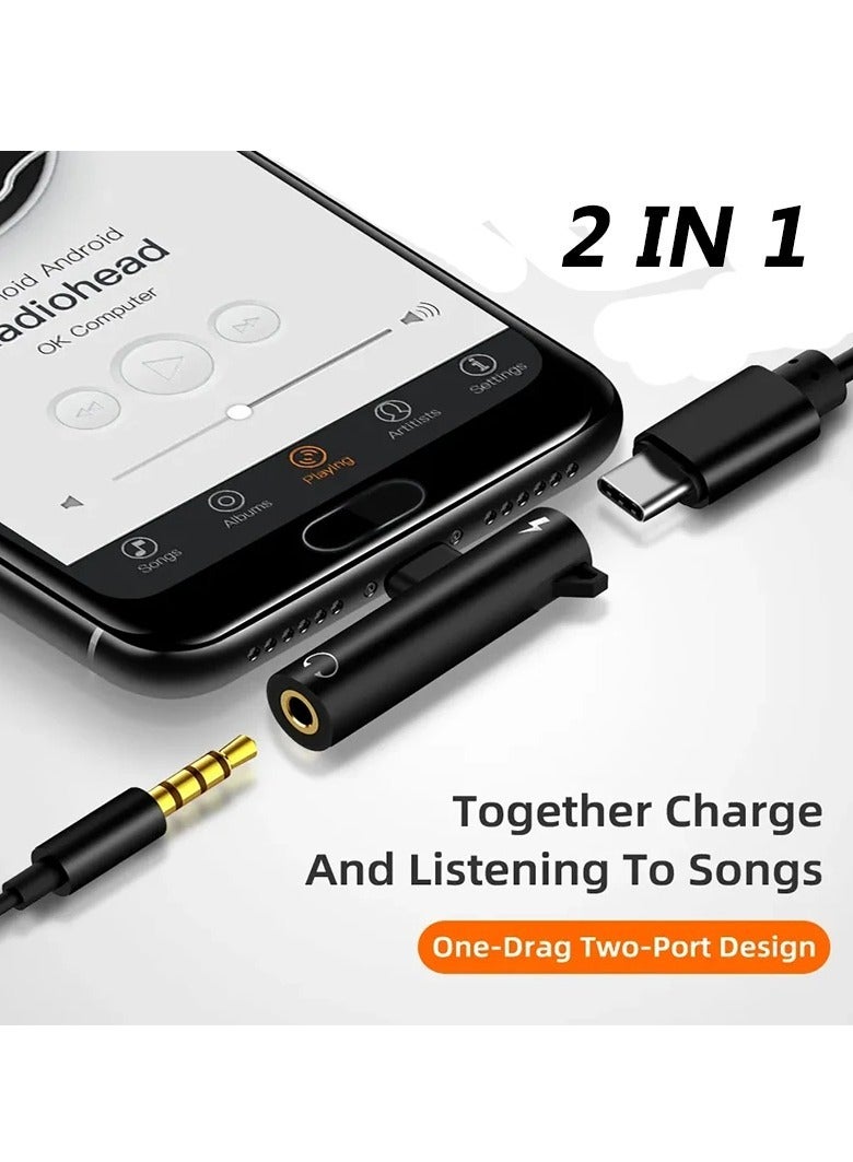 AROAQ Aluminum Headphone Adapter, 2 In 1 Audio Headphone Charging Dual Adapter Splitter, Strong And Durable Aux Audio Jack And Charging Dongle Earphone Splitter, (Black, Pack Of 2pcs) - Image 2