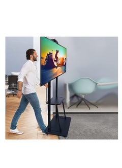 Rabos Mobile TV Stand Rolling TVs Cart with Wheels for 32-75 Inch LCD LED Flat Curved Screen TVs Height Adjustable Heavy-Duty Floor TV Stand with Sturdy Base Max  - Image 2