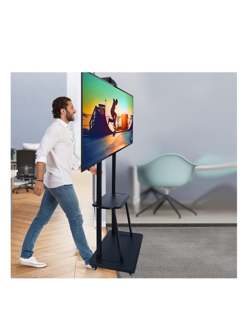Rabos Mobile TV Stand Rolling TVs Cart with Wheels for 32-75 Inch LCD LED Flat Curved Screen TVs Height Adjustable Heavy-Duty Floor TV Stand with Sturdy Base Max - Image 2
