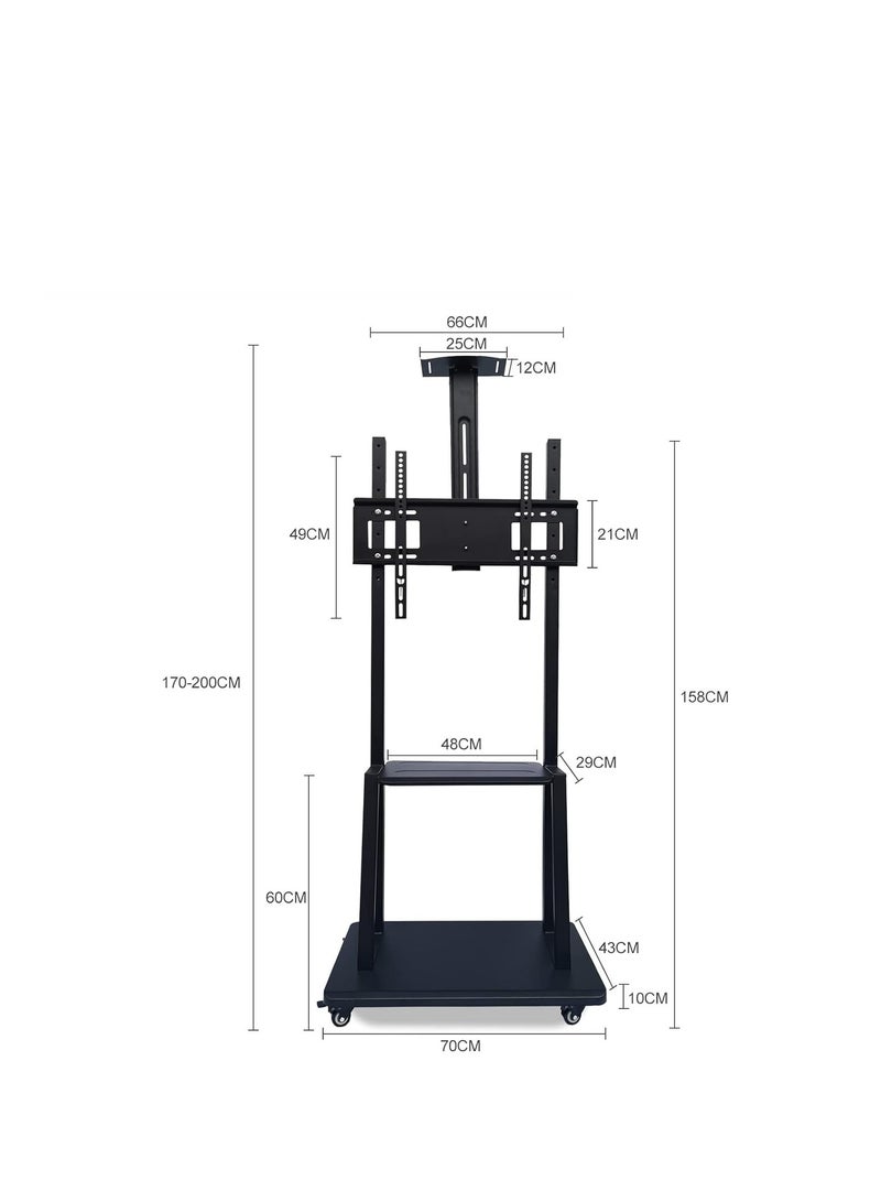 Rabos Mobile TV Stand Rolling TVs Cart with Wheels for 32-75 Inch LCD LED Flat Curved Screen TVs Height Adjustable Heavy-Duty Floor TV Stand with Sturdy Base Max - Image 3