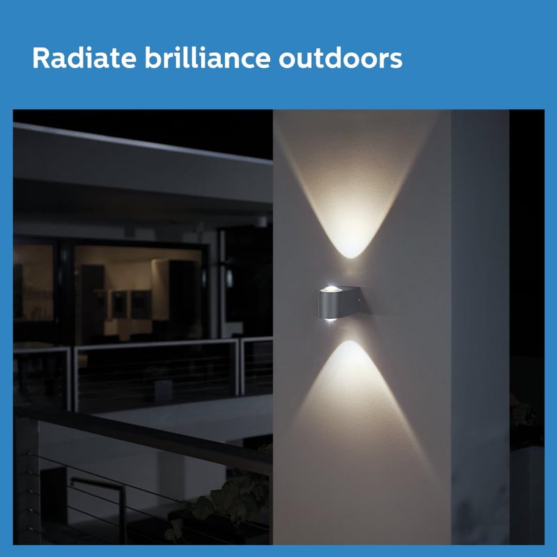 Philips فيلبس 5 واط ضوء جدار زخرفي ثنائي الاتجاه | ضوء جدار خارجي لزينه | اللون: أبيض دافئ، عبوة من 4 - Image 5