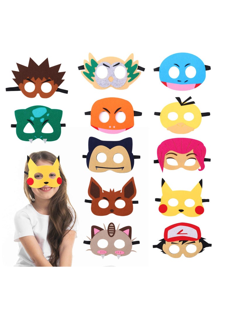 SYOSI Anime kemon birthday party supplies, 12pcs pika theme blanket mask, suitable for children's role playing decorations and Red Blue Black Green Pink 6.7x5.5x0.2 - Image 1