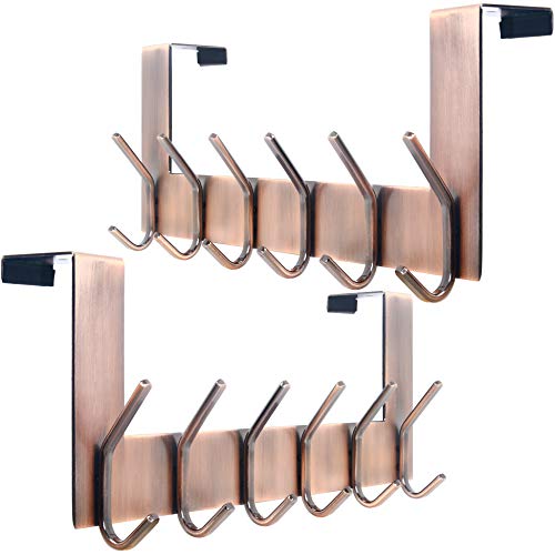 WEBI Over The Door Hooks for Hanging,Door Hanger,Over The Door Towel Rack,Over Door Coat Rack for Hanging Clothes,Towels,Antique Copper,2 Packs - Image 1