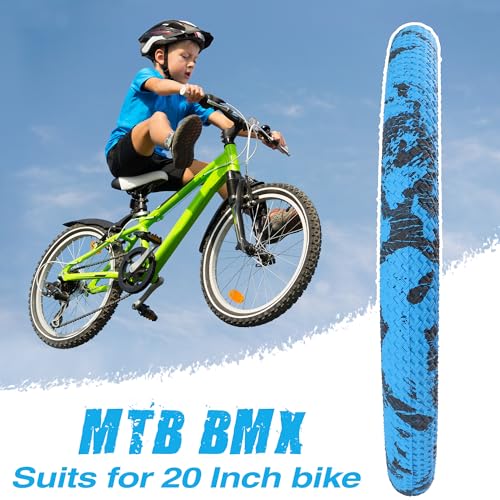 WEEROCK 20 Inch Bike Tire Kid Bike Tire 1 Pack 20 x 2.1(56-406) Folding Bead Replacement Tyre with 20In Inner Tube for 20" Bicycles, Child Bicycle, MTB, Mountain Bike, BMX, Camouflage Blue Black - Image 4