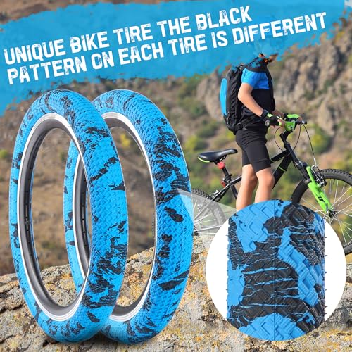 WEEROCK 20 Inch Bike Tire Kid Bike Tire 1 Pack 20 x 2.1(56-406) Folding Bead Replacement Tyre with 20In Inner Tube for 20" Bicycles, Child Bicycle, MTB, Mountain Bike, BMX, Camouflage Blue Black - Image 5