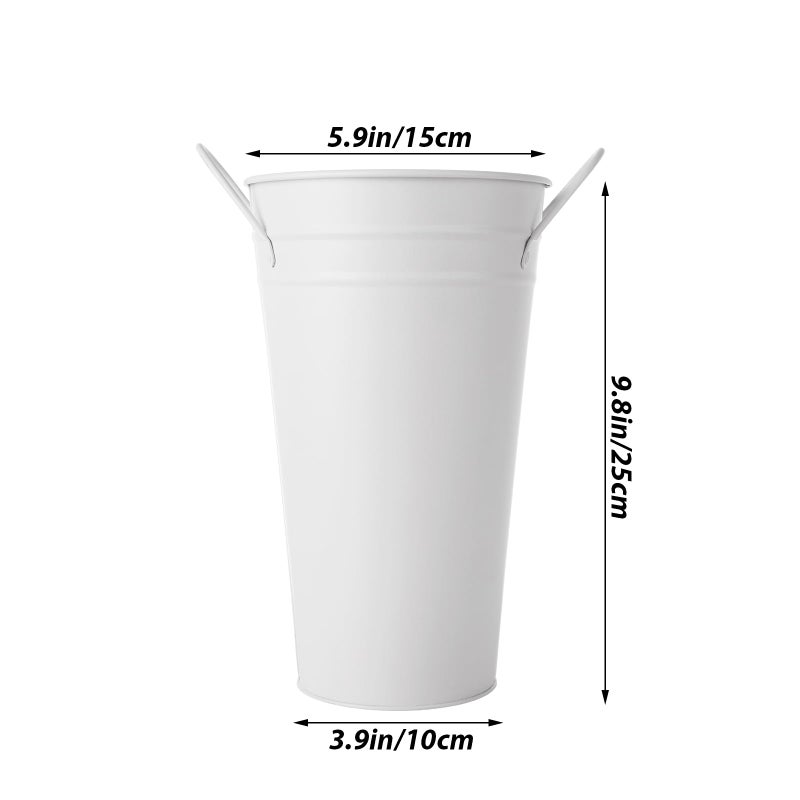 MIVIDE 6 Pack White Flower Buckets, 9.8 Inch Galvanized Metal Vases for Flowers, Flower Bucket with Handles, Farmhouse Vases for Wedding, Balcony Garden, Home Decor - Image 2