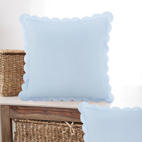 Mrcrypos Blue Scalloped Pillow Covers 18X18 Set of 2 Throw Pillow Covers Scallop Boho Accent Decorative Throw Pillows for Home Living Room Sofa Couch Bed and Outdoor Décor - Image 2