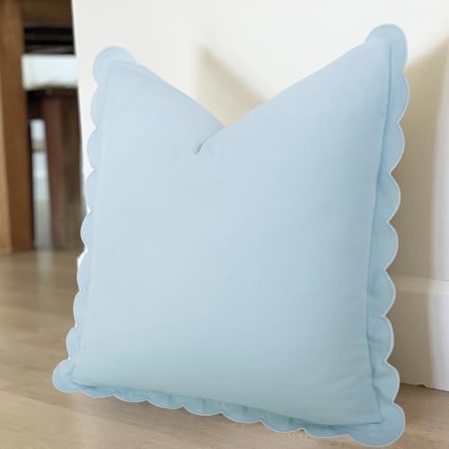 Mrcrypos Blue Scalloped Pillow Covers 18X18 Set of 2 Throw Pillow Covers Scallop Boho Accent Decorative Throw Pillows for Home Living Room Sofa Couch Bed and Outdoor Décor - Image 4