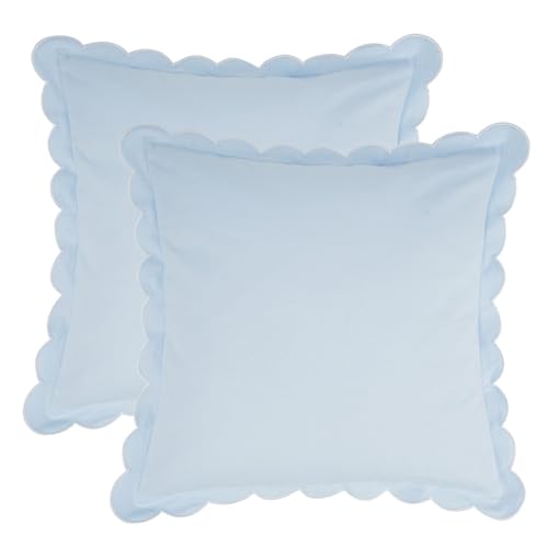 Mrcrypos Blue Scalloped Pillow Covers 18X18 Set of 2 Throw Pillow Covers Scallop Boho Accent Decorative Throw Pillows for Home Living Room Sofa Couch Bed and Outdoor Décor - Image 3