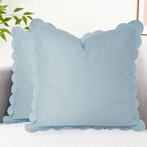 Mrcrypos Blue Scalloped Pillow Covers 18X18 Set of 2 Throw Pillow Covers Scallop Boho Accent Decorative Throw Pillows for Home Living Room Sofa Couch Bed and Outdoor Décor - Image 1