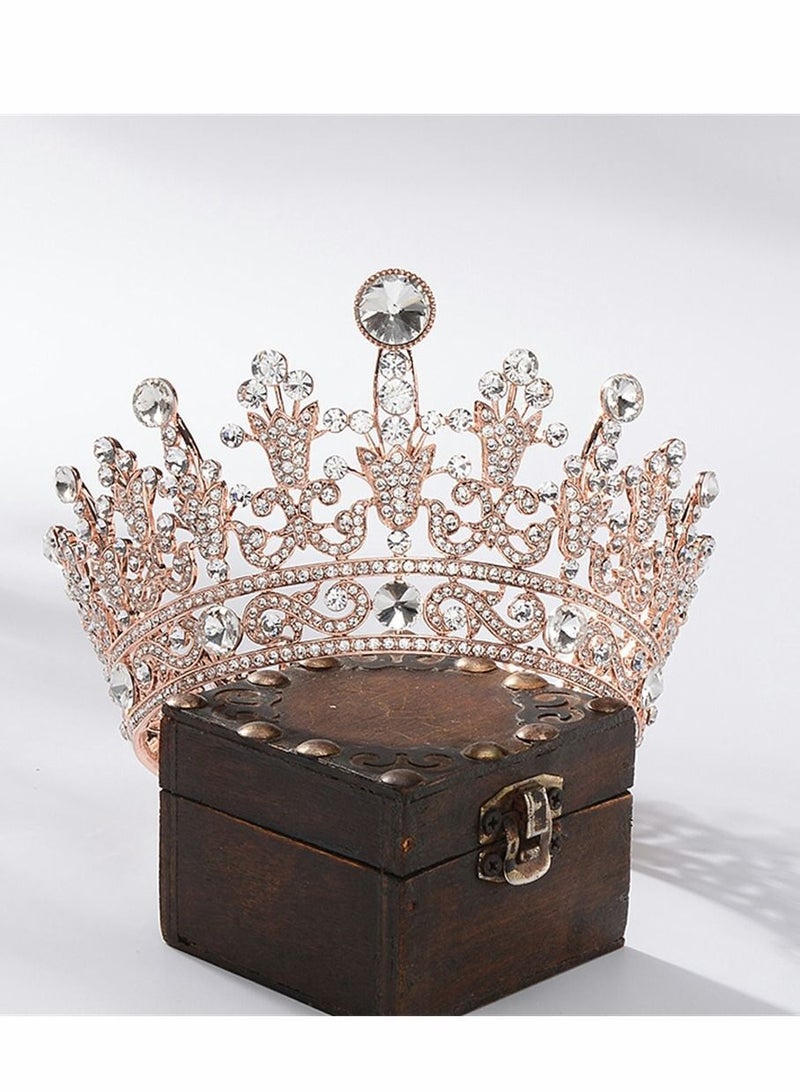 NIBEMINENT Crown for Women, Birthday Headband Girls Crystal Queen Crown, Rose Gold Tiara, Hair Accessories Bride Party Bridesmaids Bridal Prom Holiday Costume Cosplay, Full Round Style - Image 4