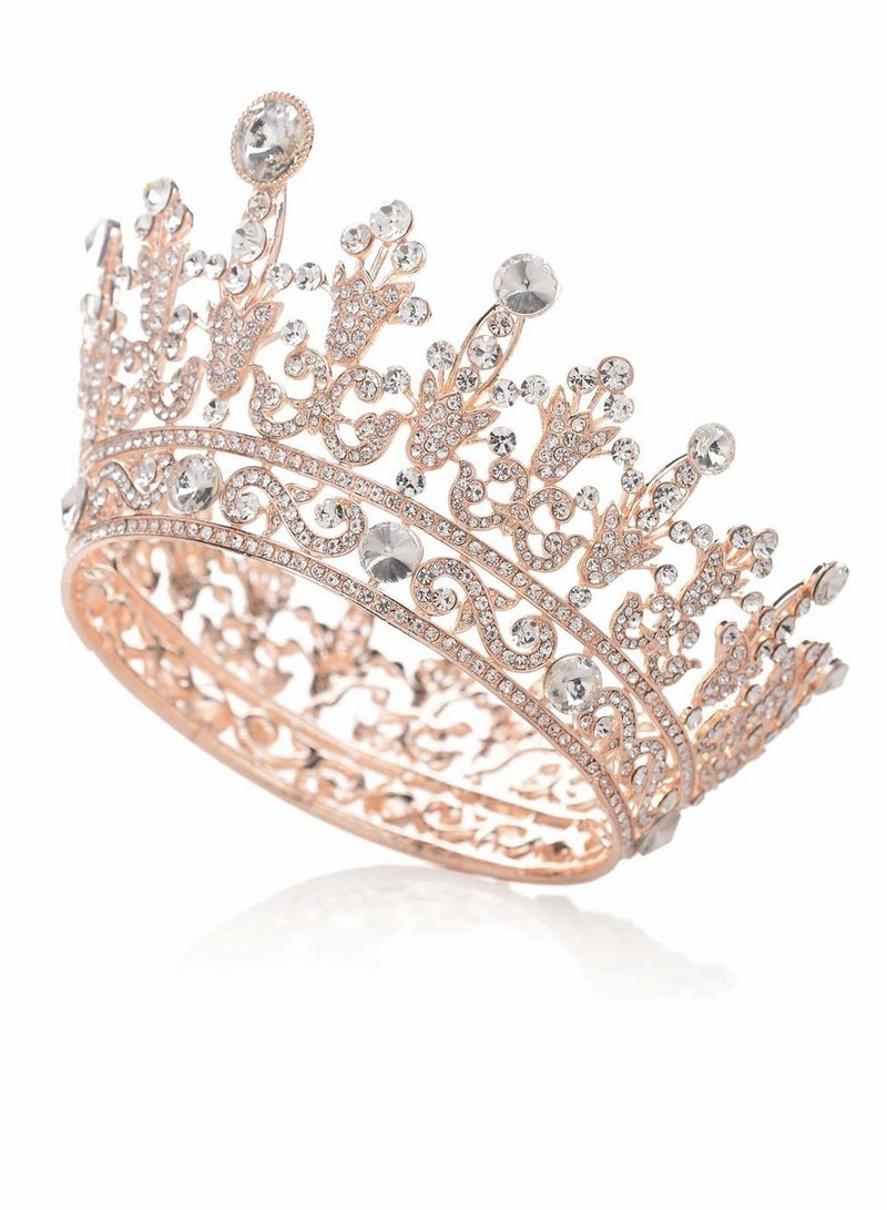 NIBEMINENT Crown for Women, Birthday Headband Girls Crystal Queen Crown, Rose Gold Tiara, Hair Accessories Bride Party Bridesmaids Bridal Prom Holiday Costume Cosplay, Full Round Style - Image 1