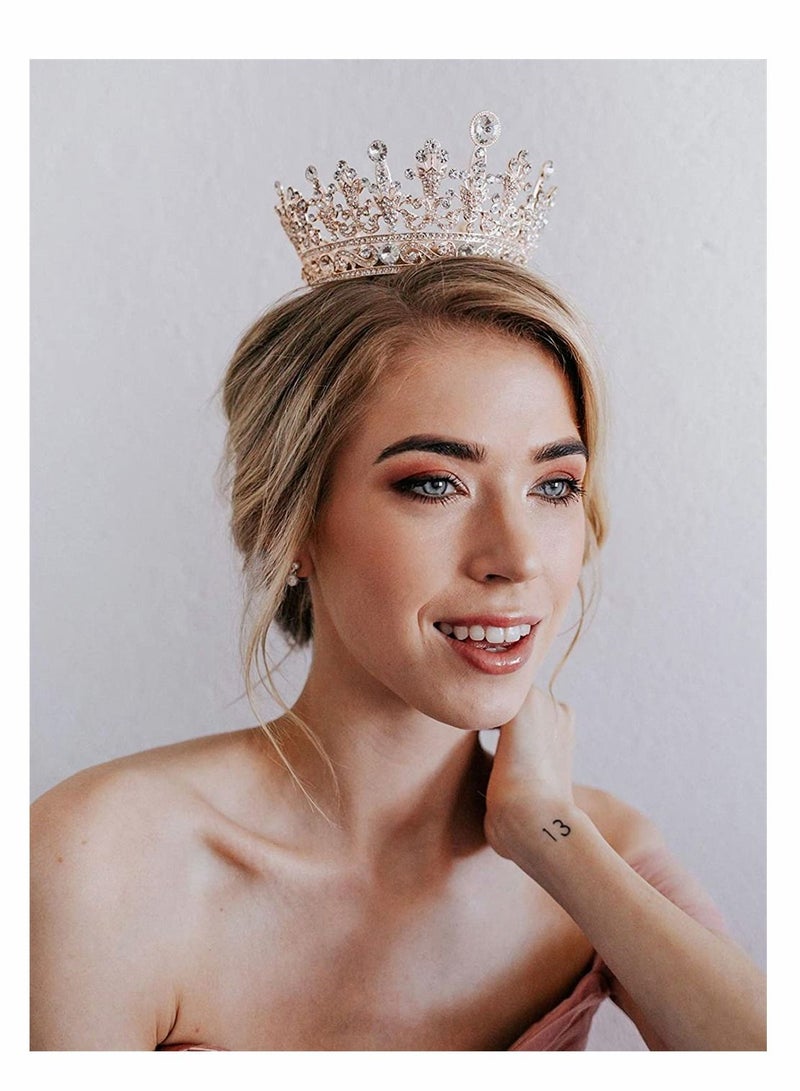 NIBEMINENT Crown for Women, Birthday Headband Girls Crystal Queen Crown, Rose Gold Tiara, Hair Accessories Bride Party Bridesmaids Bridal Prom Holiday Costume Cosplay, Full Round Style - Image 2