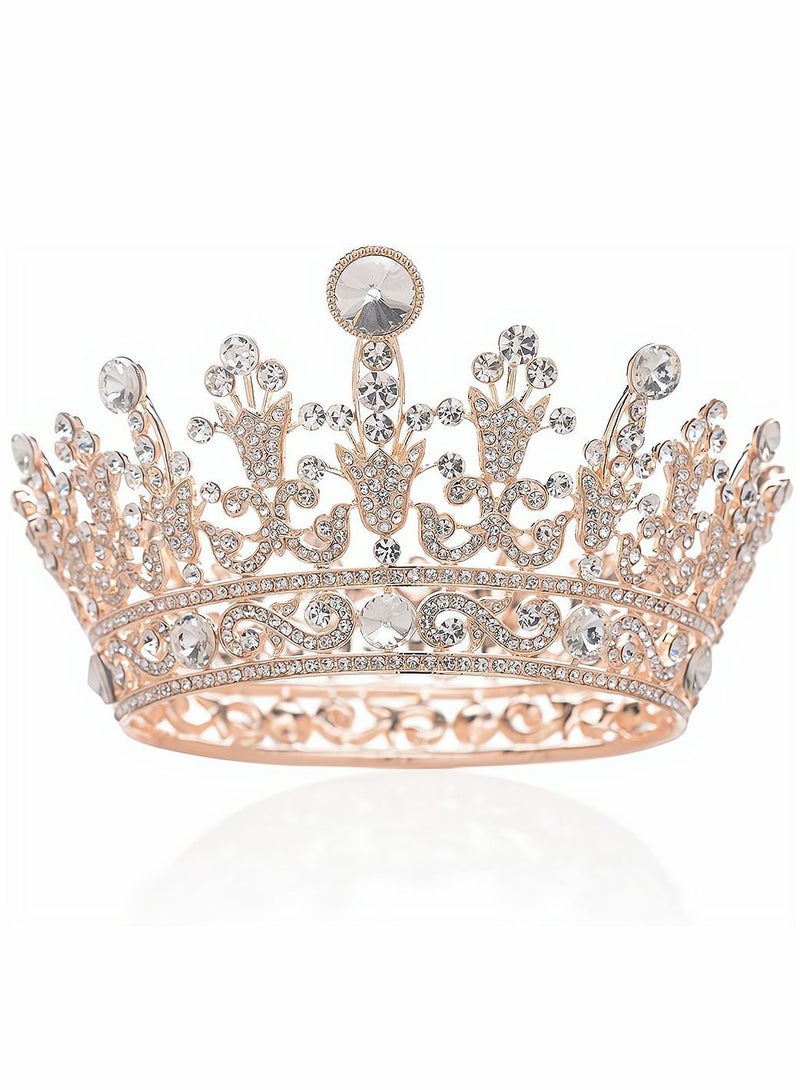 NIBEMINENT Crown for Women, Birthday Headband Girls Crystal Queen Crown, Rose Gold Tiara, Hair Accessories Bride Party Bridesmaids Bridal Prom Holiday Costume Cosplay, Full Round Style - Image 5