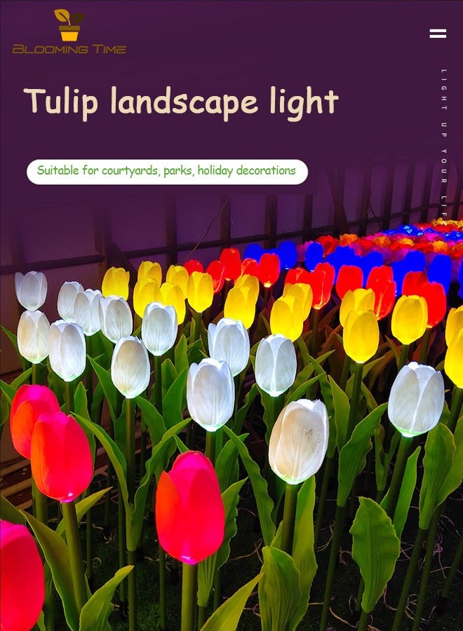 BLOOMING TIME Two Solar Tulip Lights, Lawn Lights, Outdoor Led Simulation Flower Ground Plug-In Lights, Outdoor Waterproof Courtyard Atmosphere Decoration Colorful Lights  - Image 2