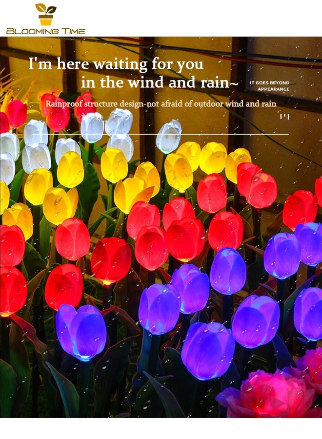 BLOOMING TIME Two Solar Tulip Lights, Lawn Lights, Outdoor Led Simulation Flower Ground Plug-In Lights, Outdoor Waterproof Courtyard Atmosphere Decoration Colorful Lights  - Image 4