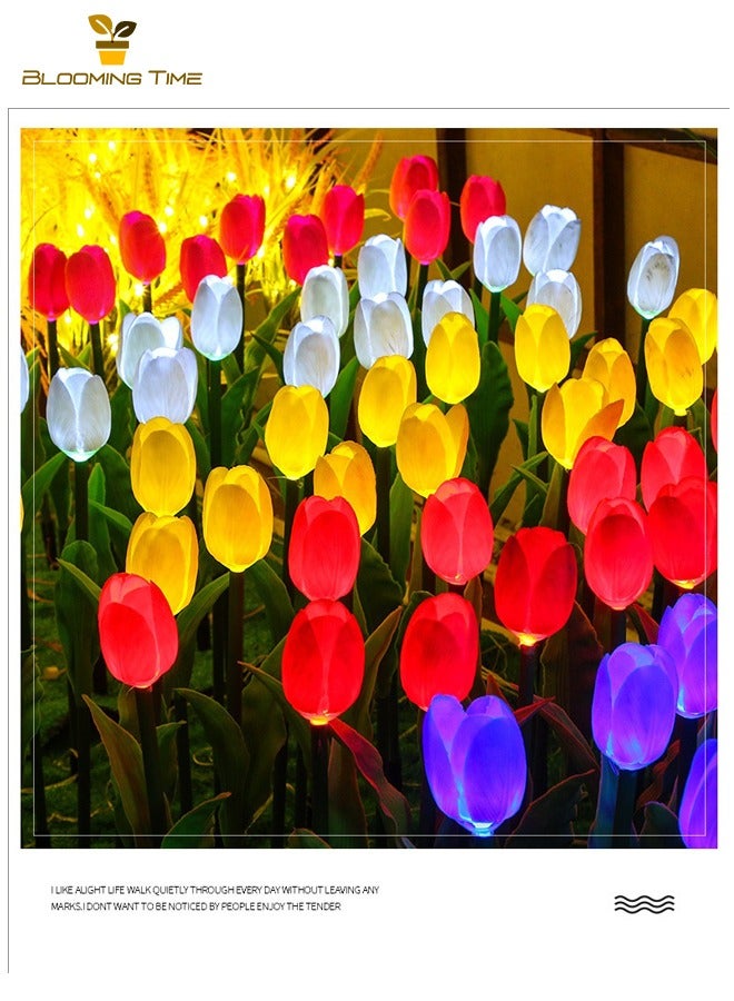 BLOOMING TIME Two Solar Tulip Lights, Lawn Lights, Outdoor Led Simulation Flower Ground Plug-In Lights, Outdoor Waterproof Courtyard Atmosphere Decoration Colorful Lights  - Image 1