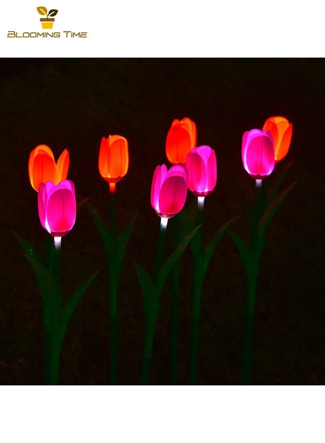 BLOOMING TIME Two Solar Tulip Lights, Lawn Lights, Outdoor Led Simulation Flower Ground Plug-In Lights, Outdoor Waterproof Courtyard Atmosphere Decoration Colorful Lights  - Image 5