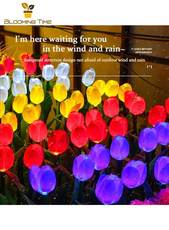 بلومنغ تايم اثنين من الطاقة الشمسية مصباح مصباح في الهواء الطلق الصمام مصباح الحديقة محاكاة زهرة الأرض المكونات في الهواء الطلق للماء في الغلاف الجوي فناء الديكور أضواء ملونة - Image 2