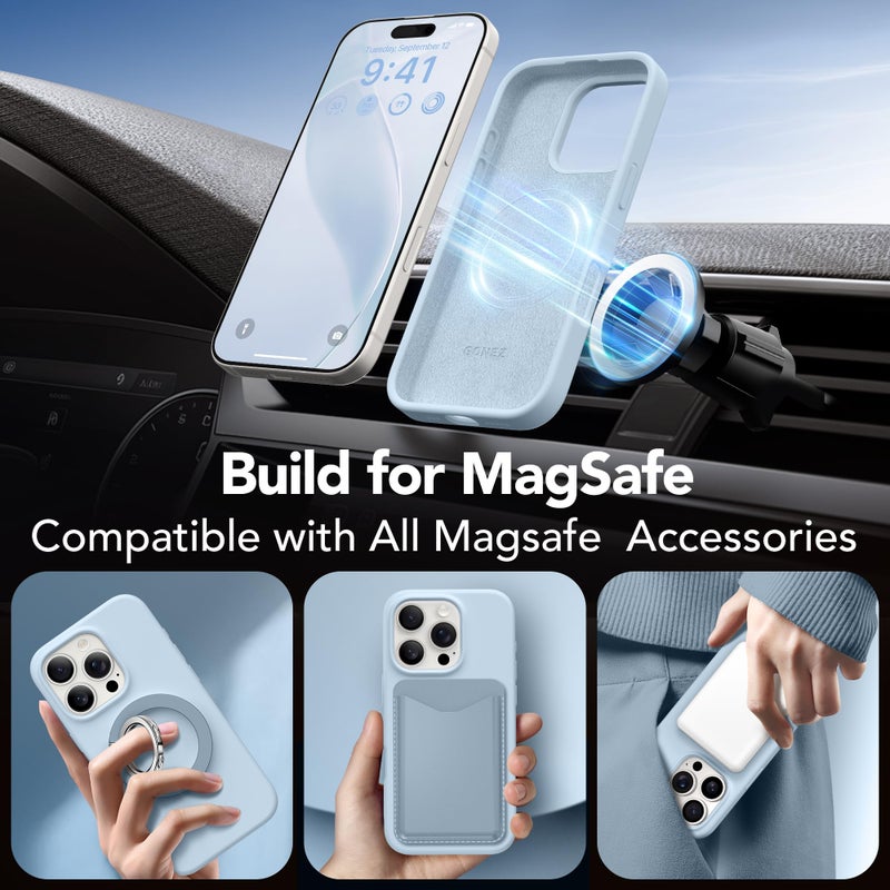 GONEZ Magnetic for iPhone 16 Pro Max Case, Compatible with MagSafe, Liquid Silicone Case, with Screen Protector + Camera Protector, Full Body Protective Shockproof Phone Cover 6.9", Blue - Image 4
