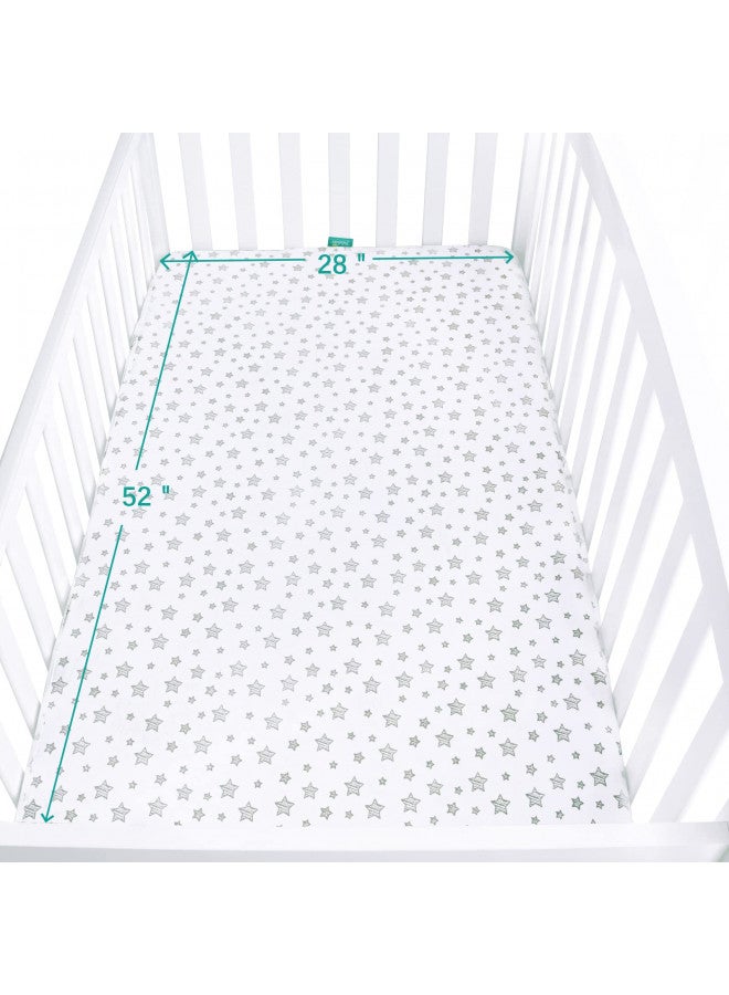Biloban Waterproof Crib Mattress Protector 2 Pack, 100% Organic Cotton Crib Mattress Sheet, Fitted Crib Sheet, Ultra Soft & Breathable Toddler Bed Sheets for Boys and Girls, White & Grey Star Print - Image 4