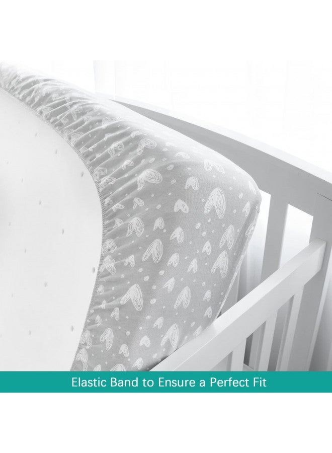 Biloban Waterproof Crib Mattress Protector 2 Pack, 100% Organic Cotton Crib Mattress Sheet, Fitted Crib Sheet, Ultra Soft & Breathable Toddler Bed Sheets for Boys and Girls, White & Grey Star Print - Image 1