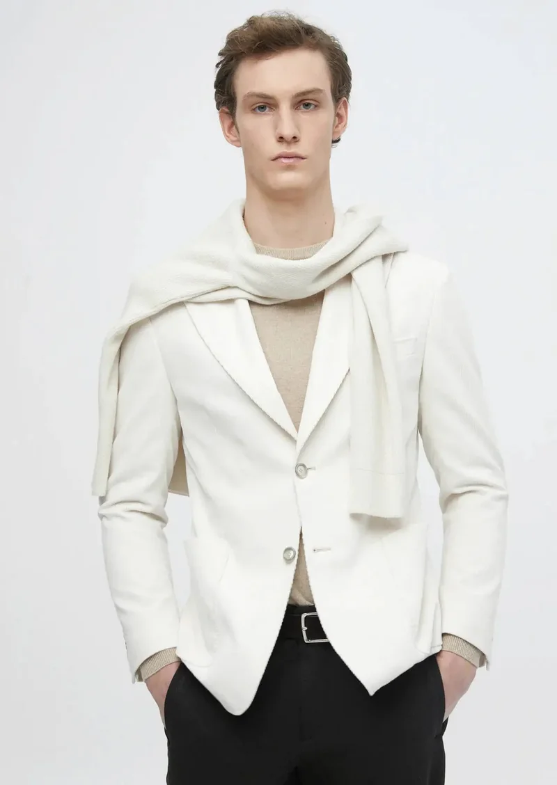 RAMSEY Ecru Ribbed Shirt Shoulder Slim Fit 100% Cotton Jacket