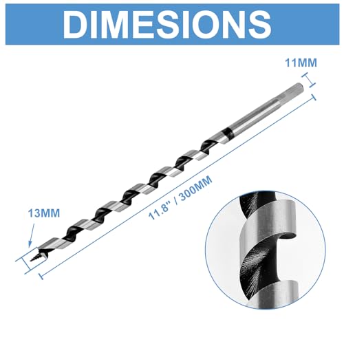 Masendelk Ship Auger Drill Bit 13 x 300mm (Slightly Larger Than 1/2 x 12 Inch), Wood Auger Bit with 11mm Hex Shank - Image 5