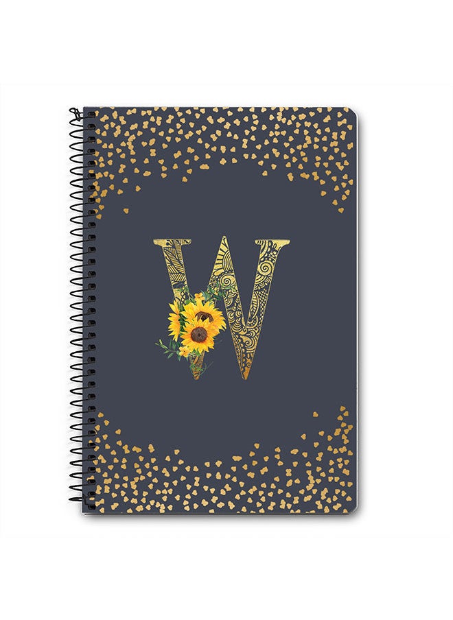Stylizedd - Designer A5 Spiral Notebook Memo Notepad Journal - Custom Monogram Initial Letter Mandala Floral Pattern Alphabet - W - Grey - Image 1