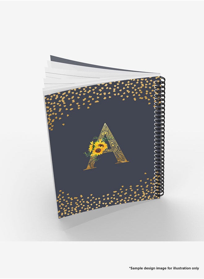 Stylizedd - Designer A5 Spiral Notebook Memo Notepad Journal - Custom Monogram Initial Letter Mandala Floral Pattern Alphabet - W - Grey - Image 1