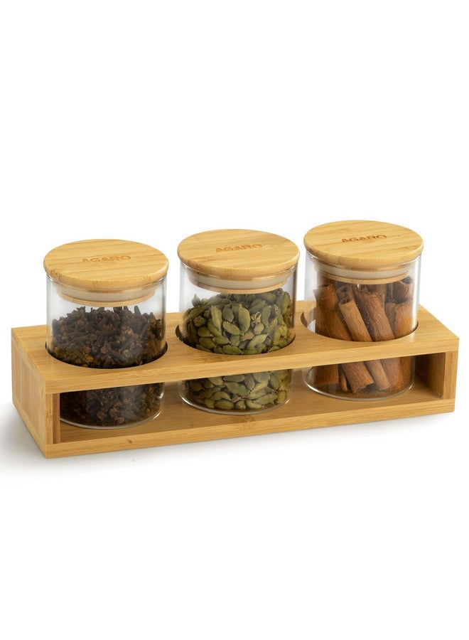 AGARO AGARO Elite Borosilicate Glass Jar 210 ml with Rack, Storage Glass Container, Transparent, Kitchen Organiser, Multipurpose Jar, Pack of 3  - Image 1