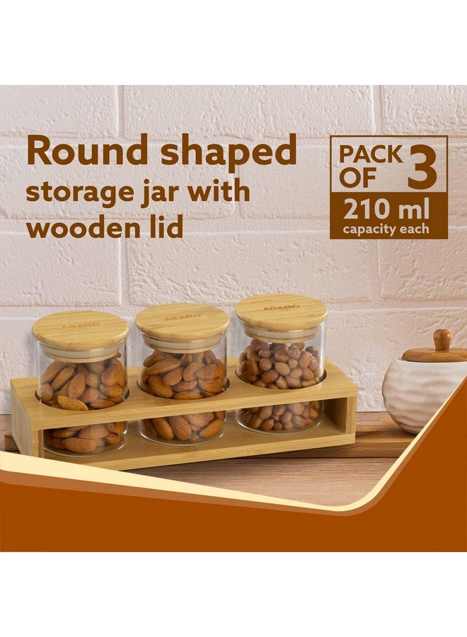 AGARO AGARO Elite Borosilicate Glass Jar 210 ml with Rack, Storage Glass Container, Transparent, Kitchen Organiser, Multipurpose Jar, Pack of 3  - Image 2