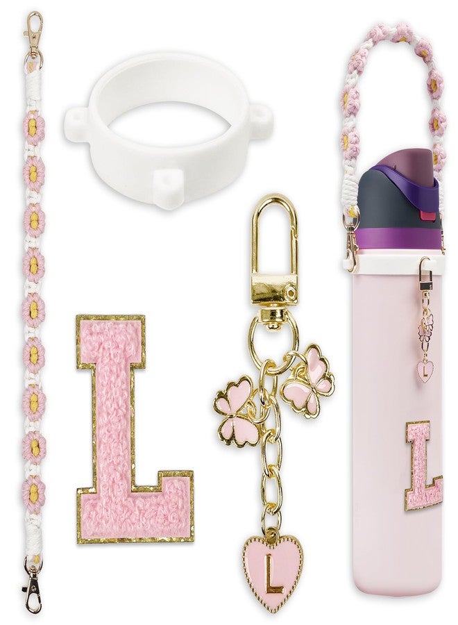 SITKOL Cute Letter Charm Set Compatible with Owala Water Bottle 24 oz, 32 oz, 40 oz, Owala Kids, Owala Coffee Tumbler, Owala FreeSip - Includes Handle Strap, for Owala & Stanley Cup Accessories (Pink, L) - Image 1