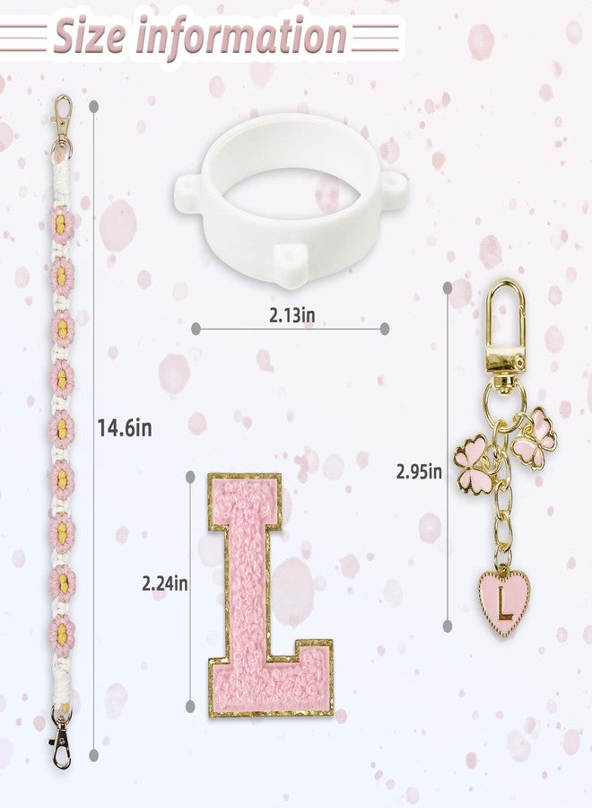 SITKOL Cute Letter Charm Set Compatible with Owala Water Bottle 24 oz, 32 oz, 40 oz, Owala Kids, Owala Coffee Tumbler, Owala FreeSip - Includes Handle Strap, for Owala & Stanley Cup Accessories (Pink, L) - Image 5