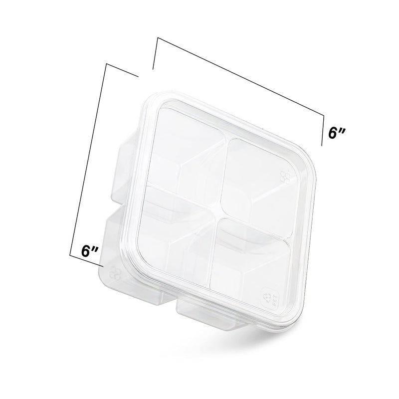 MT Products Clear 4 Compartment Meal Prep 6" x 6" - Disposable Divided Bento Box (Pack of 15) - Made in the USA - Image 2