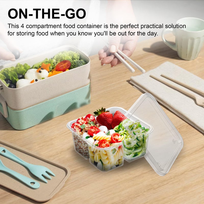 MT Products Clear 4 Compartment Meal Prep 6" x 6" - Disposable Divided Bento Box (Pack of 15) - Made in the USA - Image 3