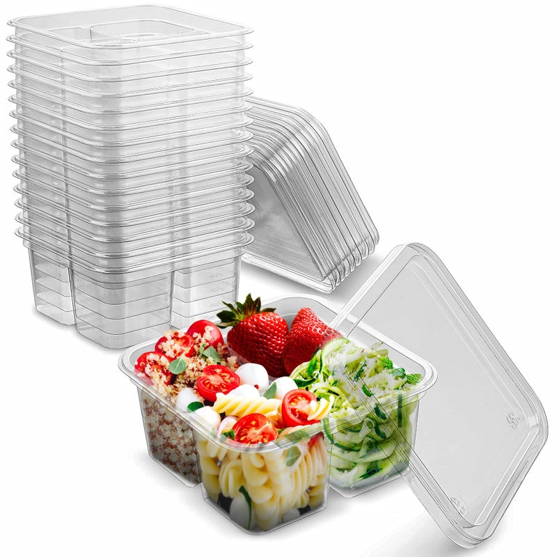 MT Products Clear 4 Compartment Meal Prep 6" x 6" - Disposable Divided Bento Box (Pack of 15) - Made in the USA - Image 1