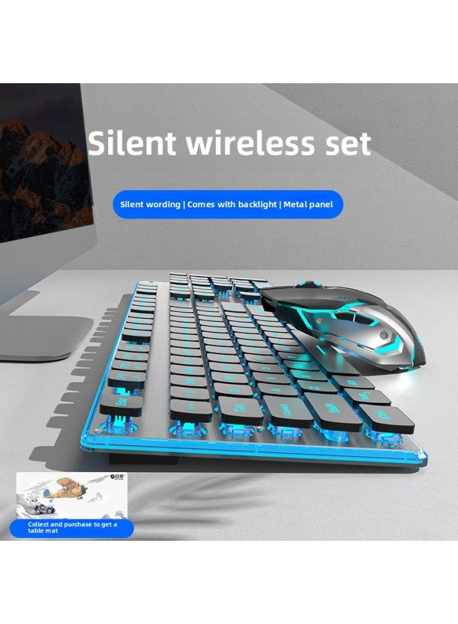 Wireless Bluetooth Girls Office Computer Keyboard Mouse Suit Keyboard Mouse X Mute Game Feel Mechanical 7S Electric Competition-Color:Black Blu-ray 【wireless Keyboard And Mouse Set】 Keyboard And Mou - Image 2
