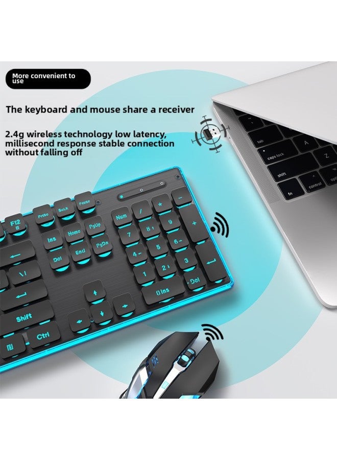 Wireless Bluetooth Girls Office Computer Keyboard Mouse Suit Keyboard Mouse X Mute Game Feel Mechanical 7S Electric Competition-Color:Black Blu-ray 【wireless Keyboard And Mouse Set】 Keyboard And Mou - Image 4