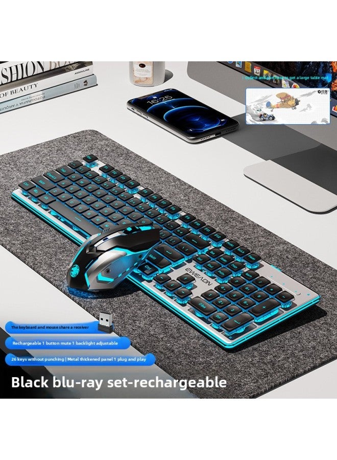 Wireless Bluetooth Girls Office Computer Keyboard Mouse Suit Keyboard Mouse X Mute Game Feel Mechanical 7S Electric Competition-Color:Black Blu-ray 【wireless Keyboard And Mouse Set】 Keyboard And Mou - Image 1